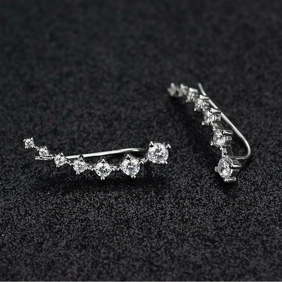 Sterling Silver 7-Star Crystal Ear Cuff Climber Cartilage Earrings - Picture 9 of 14